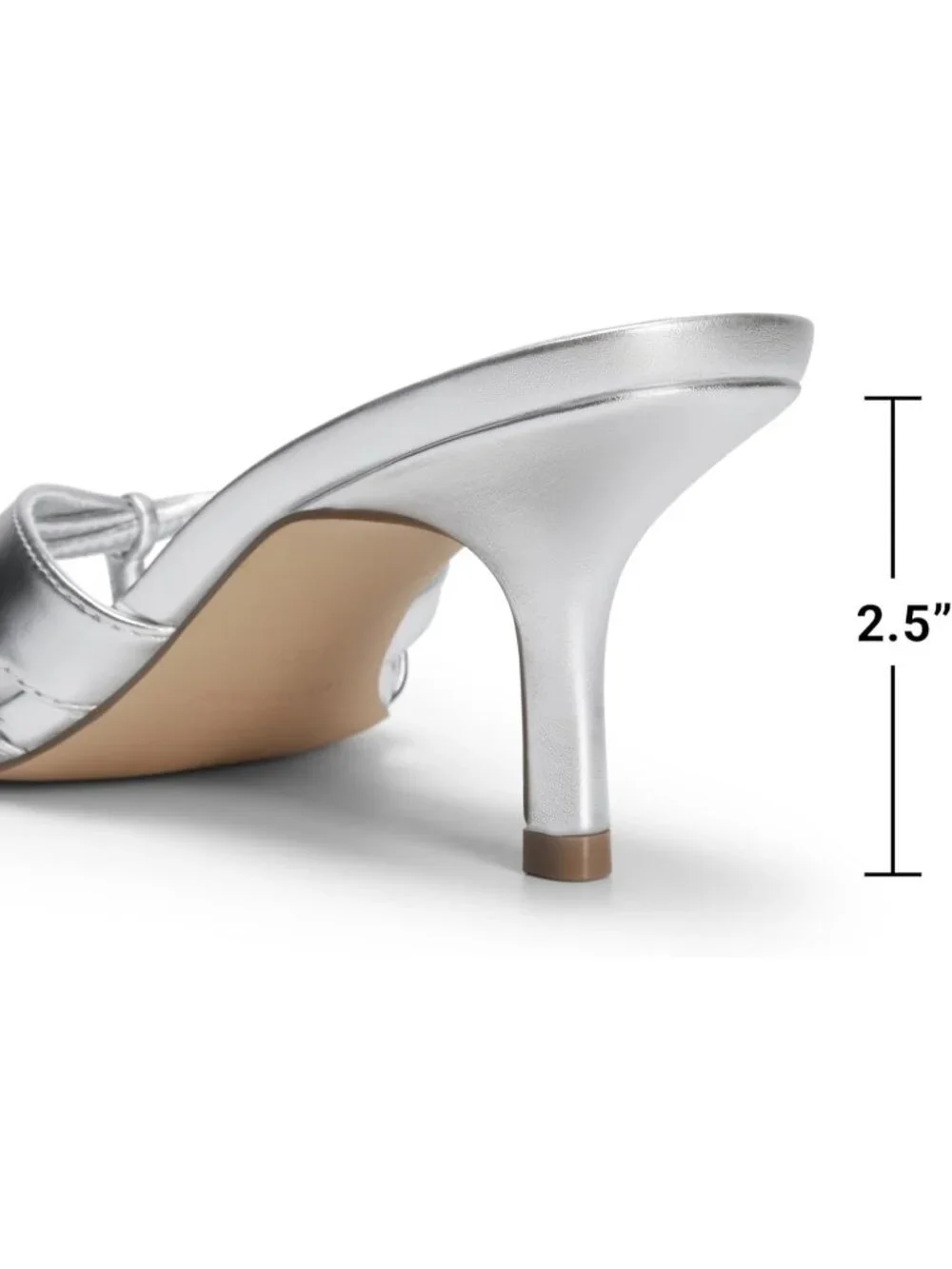 Women's Silver Faux Leather Square Open Toe Thong Mules Strappy Kitten Heels